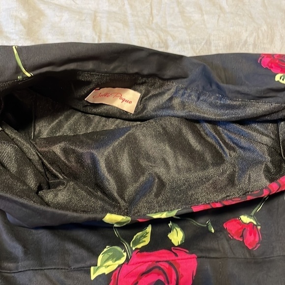 Romantic Pin Up Pencil Dress Med Black Cocktail Rose Fit Mid Belle Pogue Alt - Picture 11 of 15